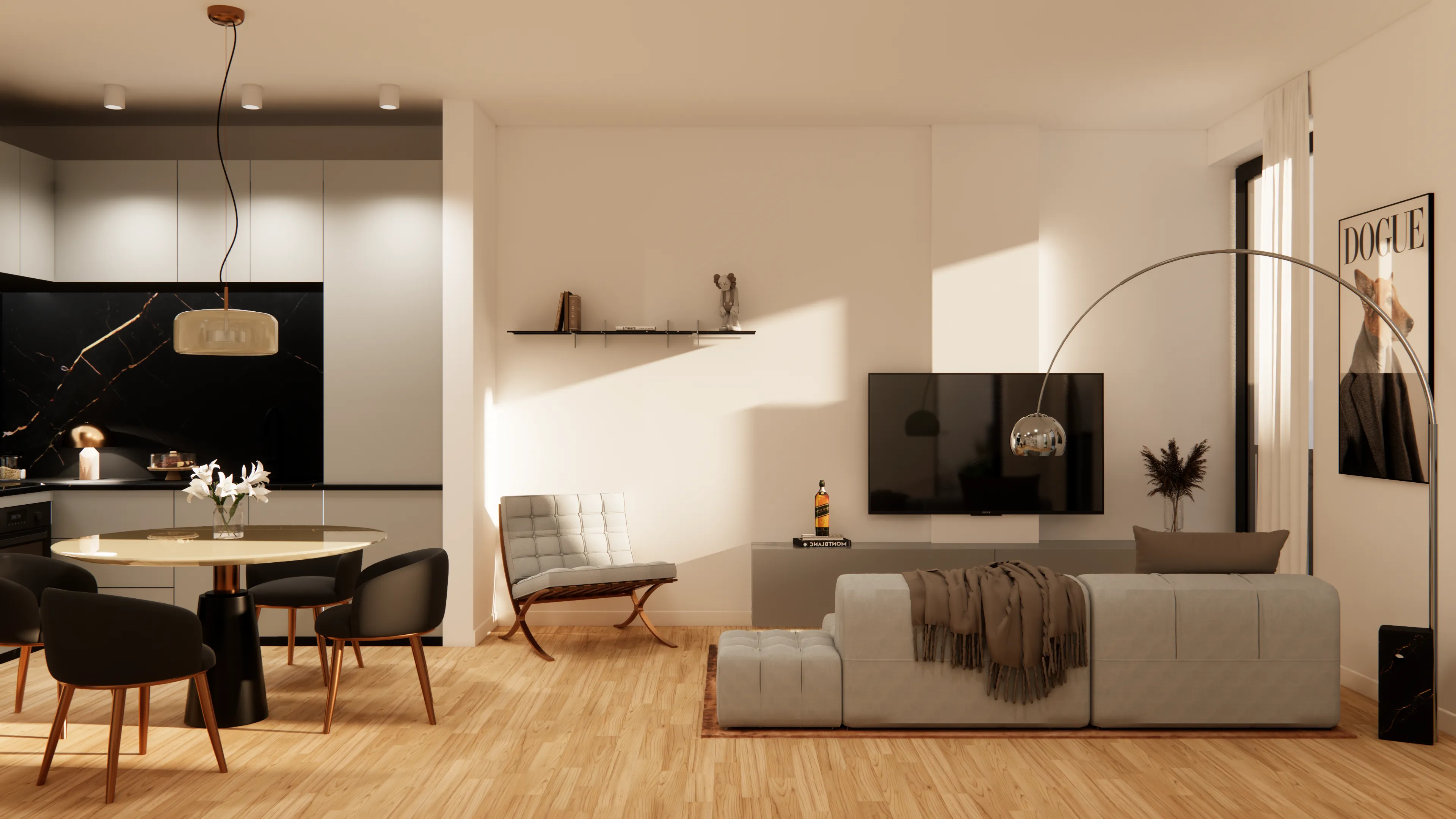 Soggiorno open-space di un bilocale WESTHAVEN