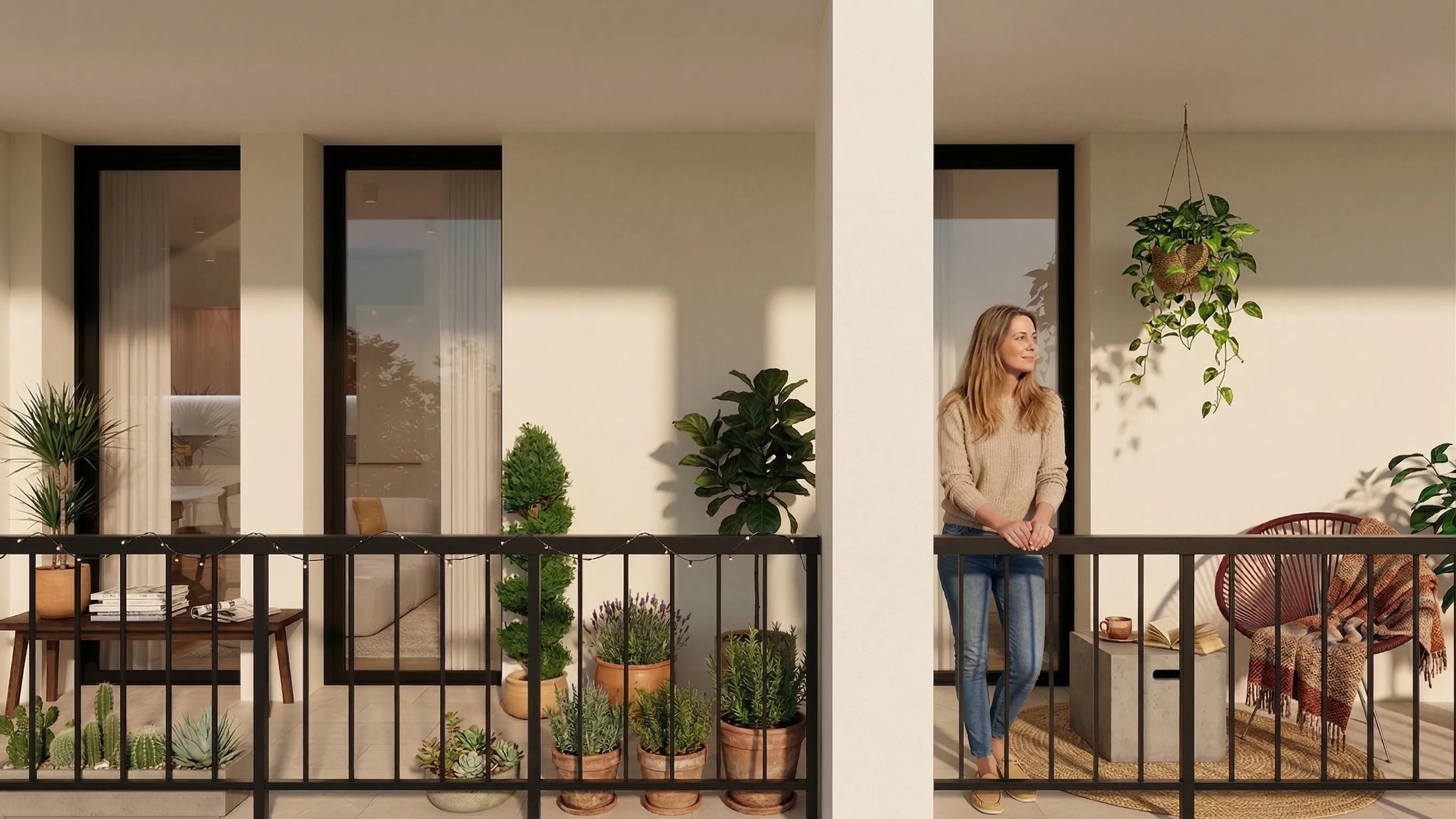 Loggia privata di una residenza WESTHAVEN, con piante e vista sul cortile interno